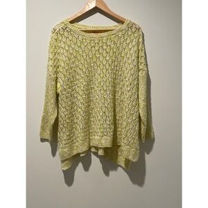 EVRI 2X Open‎ Knit Sweater Top Pullover Yellow White Hi-Lo Lightweight